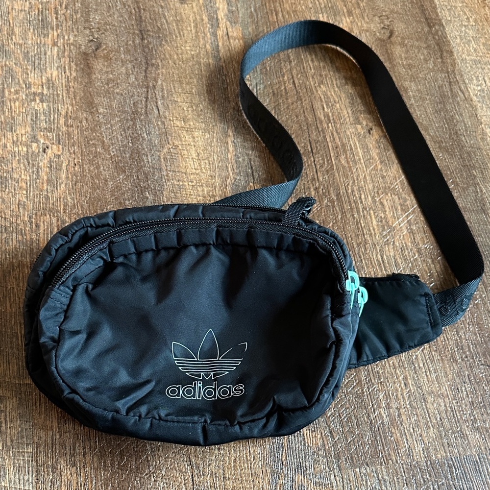 Adidas Black Belt Bag with Teal Accents
